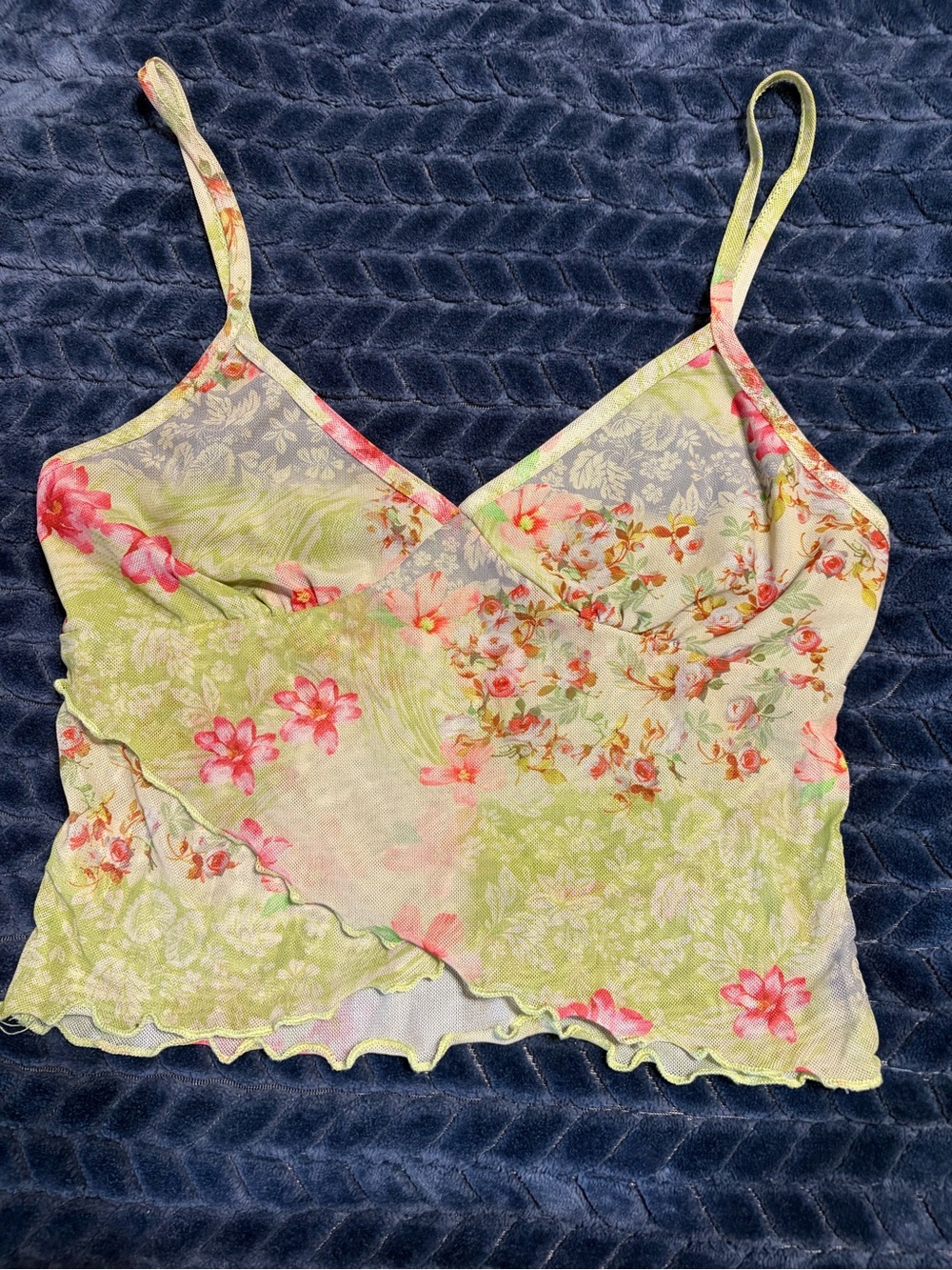Floral Green & Pink Spaghetti Strap Cami Top